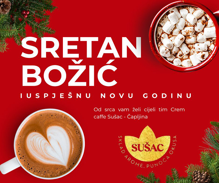 Crem caffe Sušac želi vam blagoslovljen Božić i 2026. godinu ispunjenu aromom najbolje kave