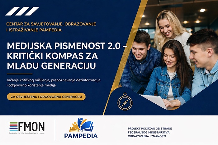 CSOI Pampedia provodi projekt Medijska pismenost 2.0 – Kritički kompas za mladu generaciju